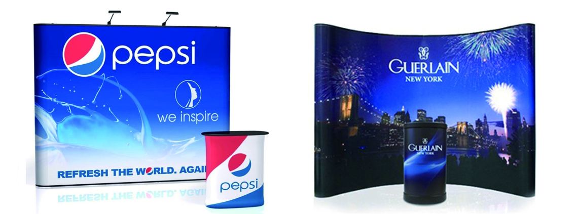 Stands parapluie pliable pour Pepsi et un stand pour Guerlin